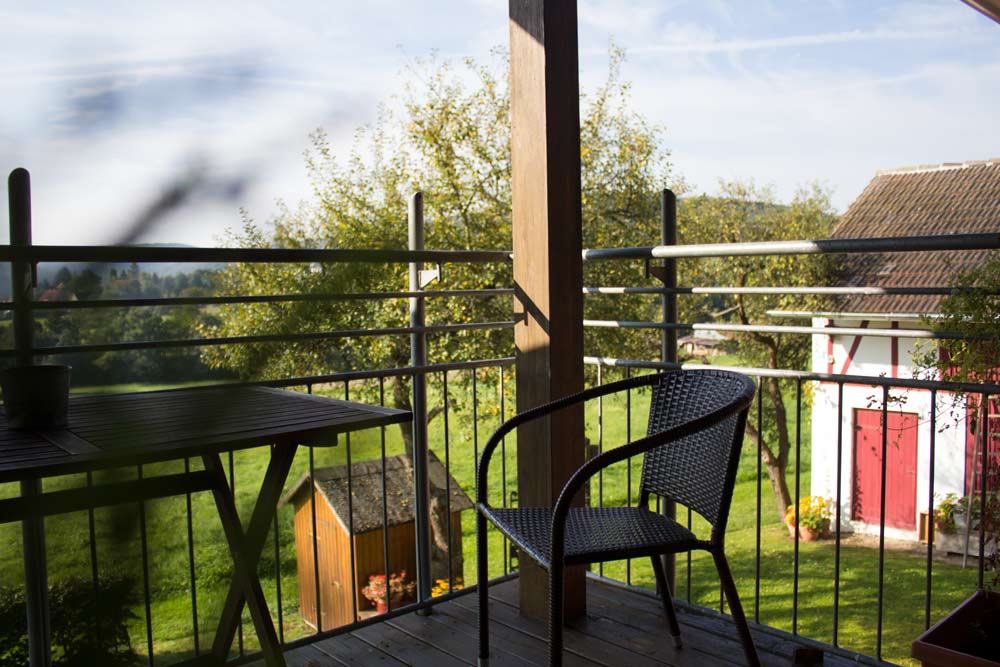 Ausblick auf den Balkon linke Wohnung | Ferienwohnung Sonnenhof Weidenhausen